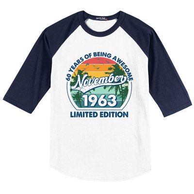 Vintage Retro 60 Years Of Being Awesome November 1963 Birthday Baseball Sleeve Shirt