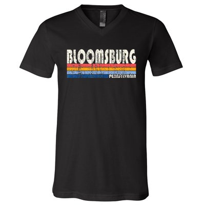 Vintage Retro 70s 80s Style Hometown Of Bloomsburg PA V-Neck T-Shirt