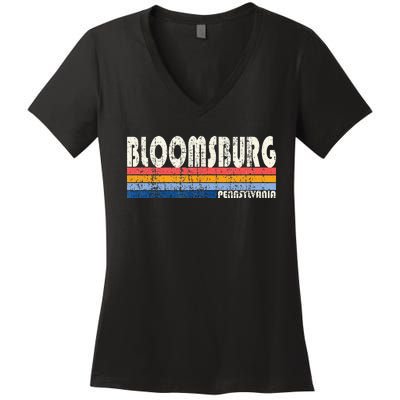 Vintage Retro 70s 80s Style Hometown Of Bloomsburg PA Women's V-Neck T-Shirt