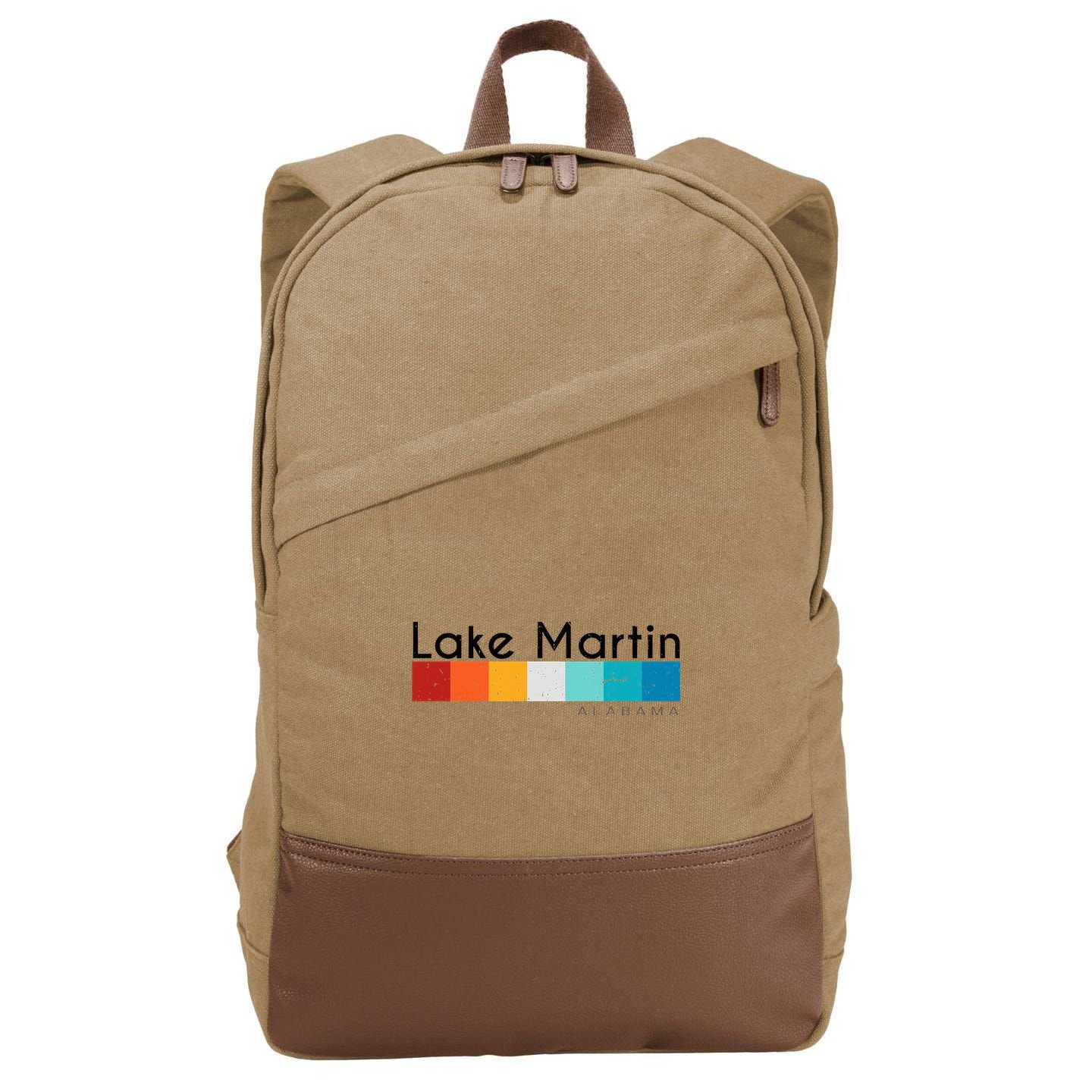 Vintage Retro 70s 80s Style Lake Martin Al Alabama Souvenir Cotton Canvas Backpack
