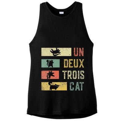 Vintage Retro 70s 80s 90s Un Deux Trois Cat Funny Cat Lover Ladies PosiCharge Tri-Blend Wicking Tank