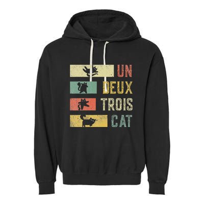 Vintage Retro 70s 80s 90s Un Deux Trois Cat Funny Cat Lover Garment-Dyed Fleece Hoodie