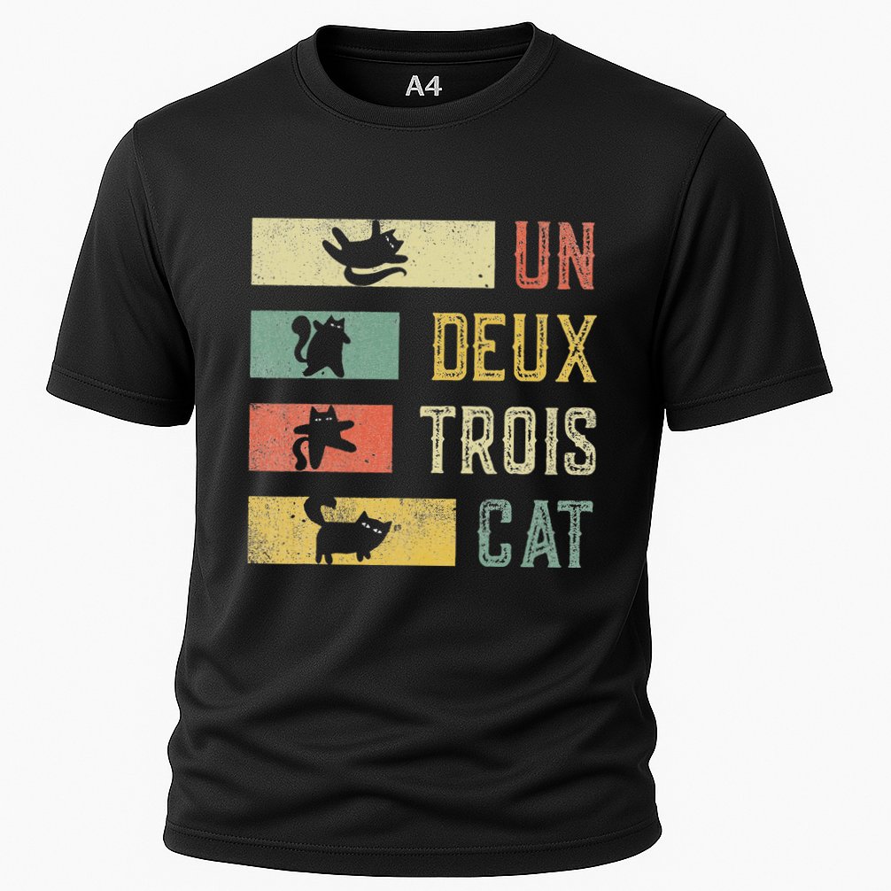 Vintage Retro 70s 80s 90s Un Deux Trois Cat Funny Cat Lover Performance Shirt