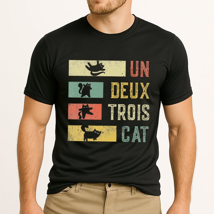 Vintage Retro 70s 80s 90s Un Deux Trois Cat Funny Cat Lover Performance Shirt