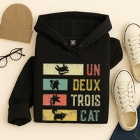 Vintage Retro 70s 80s 90s Un Deux Trois Cat Funny Cat Lover Hoodie