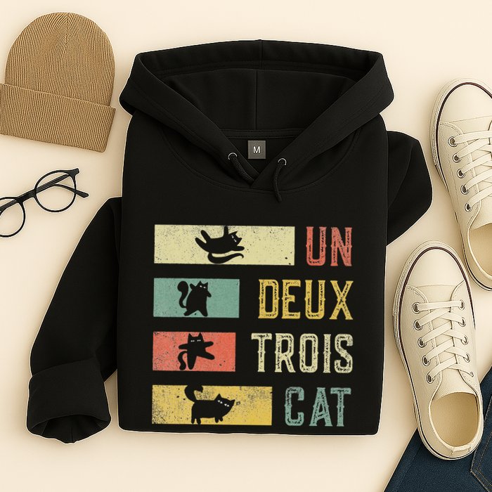 Vintage Retro 70s 80s 90s Un Deux Trois Cat Funny Cat Lover Hoodie