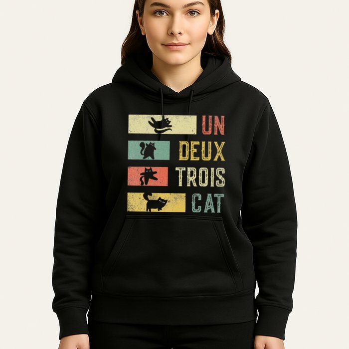 Vintage Retro 70s 80s 90s Un Deux Trois Cat Funny Cat Lover Hoodie