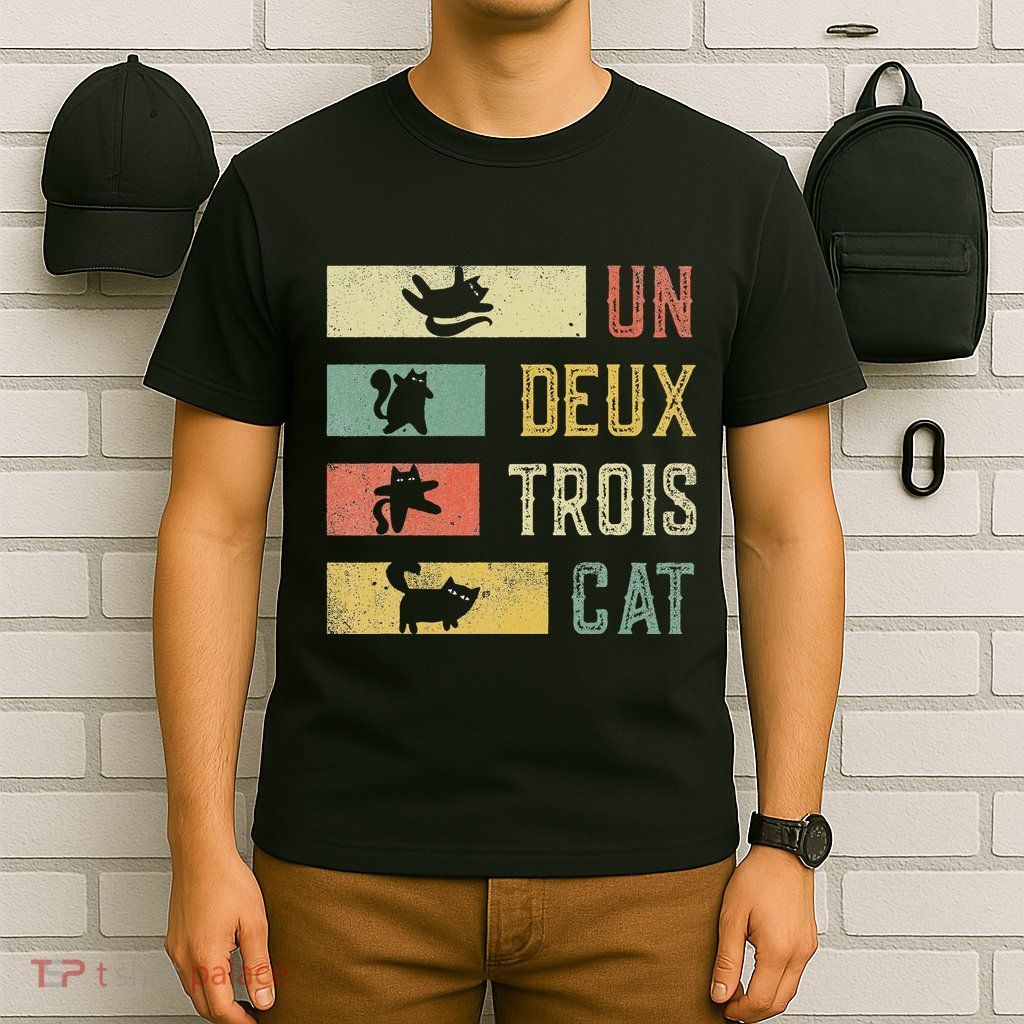 Vintage Retro 70s 80s 90s Un Deux Trois Cat Funny Cat Lover T-Shirt