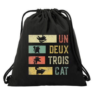 Vintage Retro 70s 80s 90s Un Deux Trois Cat Funny Cat Lover Drawstring Bag