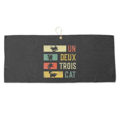 Vintage Retro 70s 80s 90s Un Deux Trois Cat Funny Cat Lover Large Microfiber Waffle Golf Towel