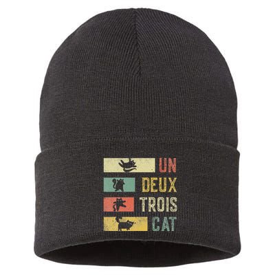Vintage Retro 70s 80s 90s Un Deux Trois Cat Funny Cat Lover Sustainable Knit Beanie