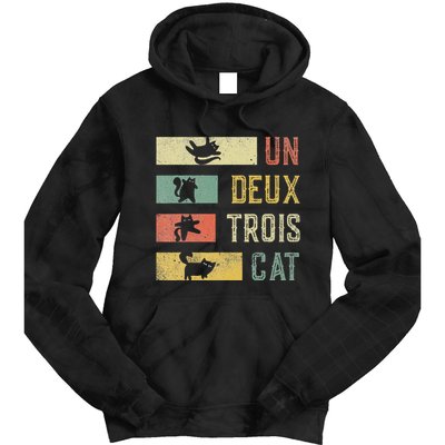 Vintage Retro 70s 80s 90s Un Deux Trois Cat Funny Cat Lover Tie Dye Hoodie