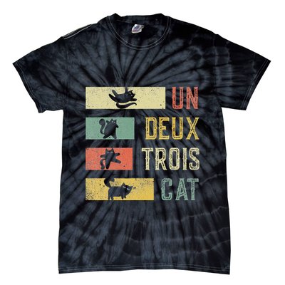 Vintage Retro 70s 80s 90s Un Deux Trois Cat Funny Cat Lover Tie-Dye T-Shirt