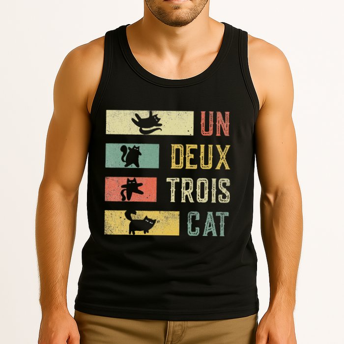 Vintage Retro 70s 80s 90s Un Deux Trois Cat Funny Cat Lover Tank Top
