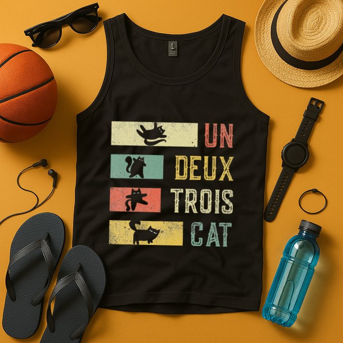 Vintage Retro 70s 80s 90s Un Deux Trois Cat Funny Cat Lover Tank Top