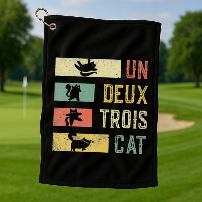 Vintage Retro 70s 80s 90s Un Deux Trois Cat Funny Cat Lover Golf Towel