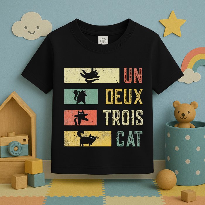 Vintage Retro 70s 80s 90s Un Deux Trois Cat Funny Cat Lover Toddler T-Shirt