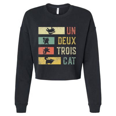 Vintage Retro 70s 80s 90s Un Deux Trois Cat Funny Cat Lover Cropped Pullover Crew