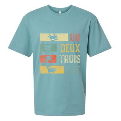 Vintage Retro 70s 80s 90s Un Deux Trois Cat Funny Cat Lover Sueded Cloud Jersey T-Shirt