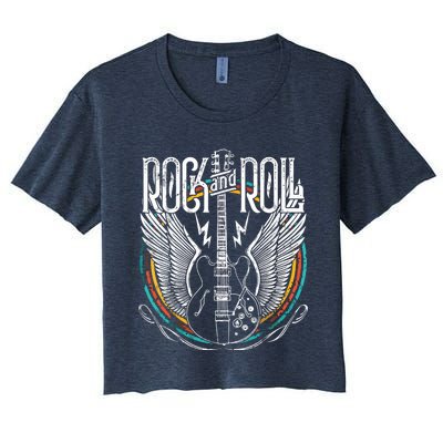 Vintage Retro 80s Rock Roll Music Guitar Wings Women's Crop Top Tee