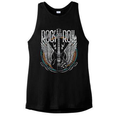 Vintage Retro 80s Rock & Roll Music Guitar Wings Ladies PosiCharge Tri-Blend Wicking Tank