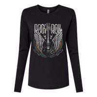 Vintage Retro 80s Rock & Roll Music Guitar Wings Womens Cotton Relaxed Long Sleeve T-Shirt