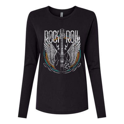 Vintage Retro 80s Rock & Roll Music Guitar Wings Womens Cotton Relaxed Long Sleeve T-Shirt