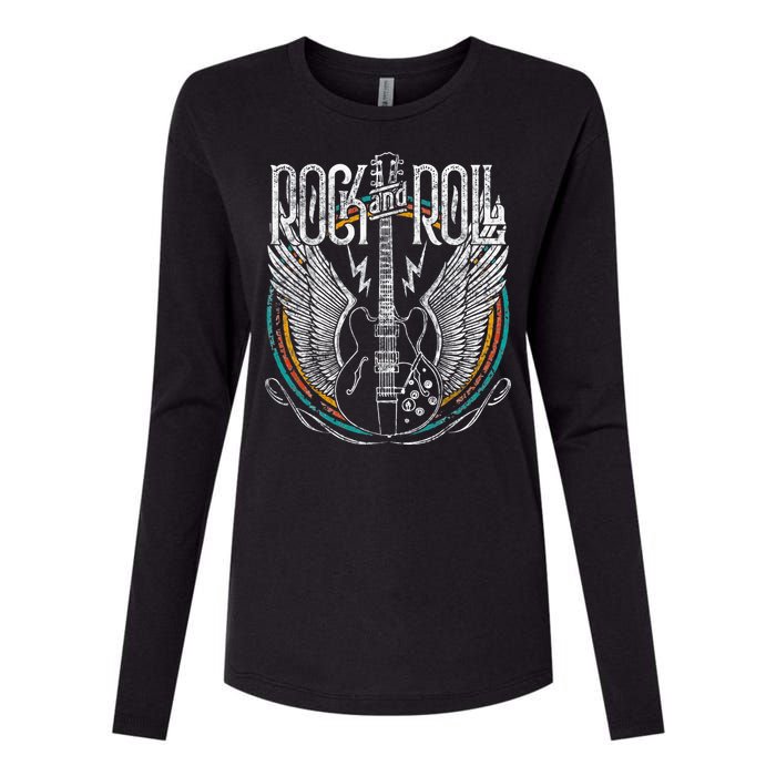 Vintage Retro 80s Rock & Roll Music Guitar Wings Womens Cotton Relaxed Long Sleeve T-Shirt