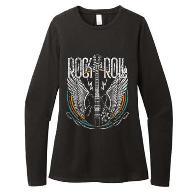 Vintage Retro 80s Rock & Roll Music Guitar Wings Womens CVC Long Sleeve Shirt