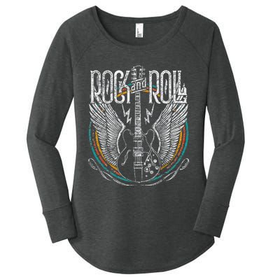 Vintage Retro 80s Rock & Roll Music Guitar Wings Women's Perfect Tri Tunic Long Sleeve Shirt