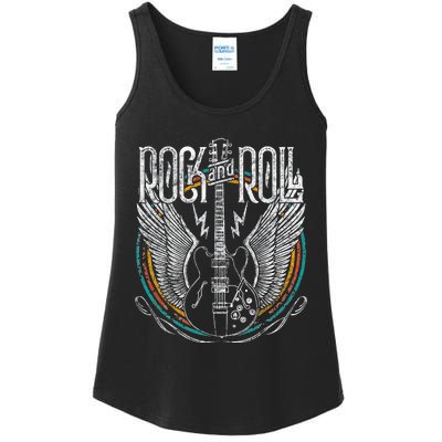 Vintage Retro 80s Rock & Roll Music Guitar Wings Ladies Essential Tank