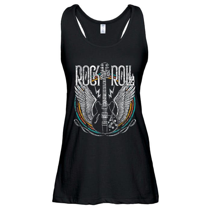 Vintage Retro 80s Rock & Roll Music Guitar Wings Ladies Essential Flowy Tank