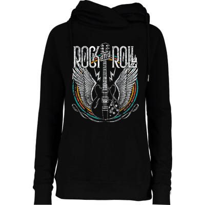 Vintage Retro 80s Rock & Roll Music Guitar Wings Womens Funnel Neck Pullover Hood