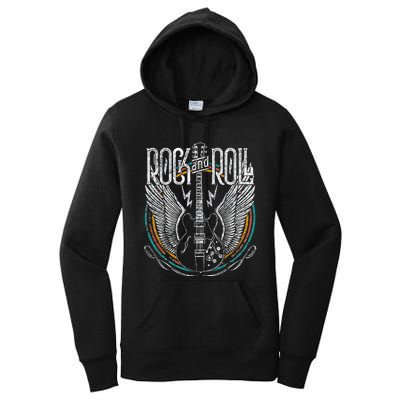 Vintage Retro 80s Rock & Roll Music Guitar Wings Women's Pullover Hoodie