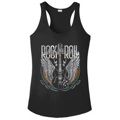 Vintage Retro 80s Rock & Roll Music Guitar Wings Ladies PosiCharge Competitor Racerback Tank