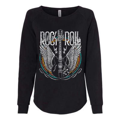 Vintage Retro 80s Rock & Roll Music Guitar Wings Womens California Wash Sweatshirt