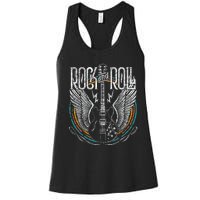 Vintage Retro 80s Rock & Roll Music Guitar Wings Women's Racerback Tank