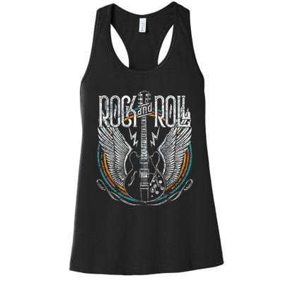 Vintage Retro 80s Rock & Roll Music Guitar Wings Women's Racerback Tank