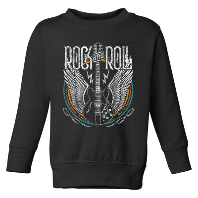 Vintage Retro 80s Rock & Roll Music Guitar Wings Toddler Sweatshirt