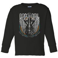 Vintage Retro 80s Rock & Roll Music Guitar Wings Toddler Long Sleeve Shirt