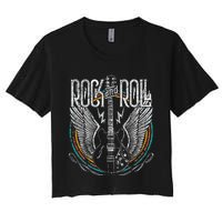 Vintage Retro 80s Rock & Roll Music Guitar Wings Women's Crop Top Tee