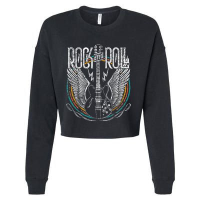 Vintage Retro 80s Rock & Roll Music Guitar Wings Cropped Pullover Crew