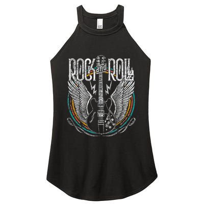 Vintage Retro 80s Rock & Roll Music Guitar Wings Women's Perfect Tri Rocker Tank