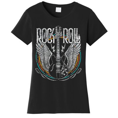 Vintage Retro 80s Rock & Roll Music Guitar Wings Women's T-Shirt