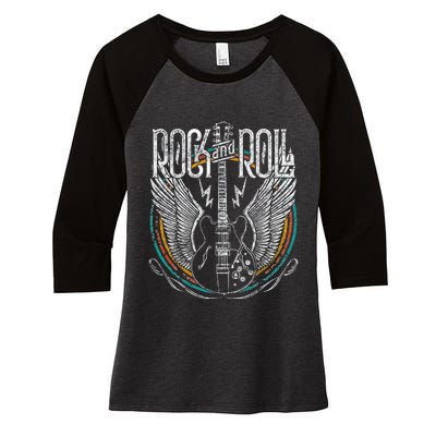 Vintage Retro 80s Rock & Roll Music Guitar Wings Women's Tri-Blend 3/4-Sleeve Raglan Shirt