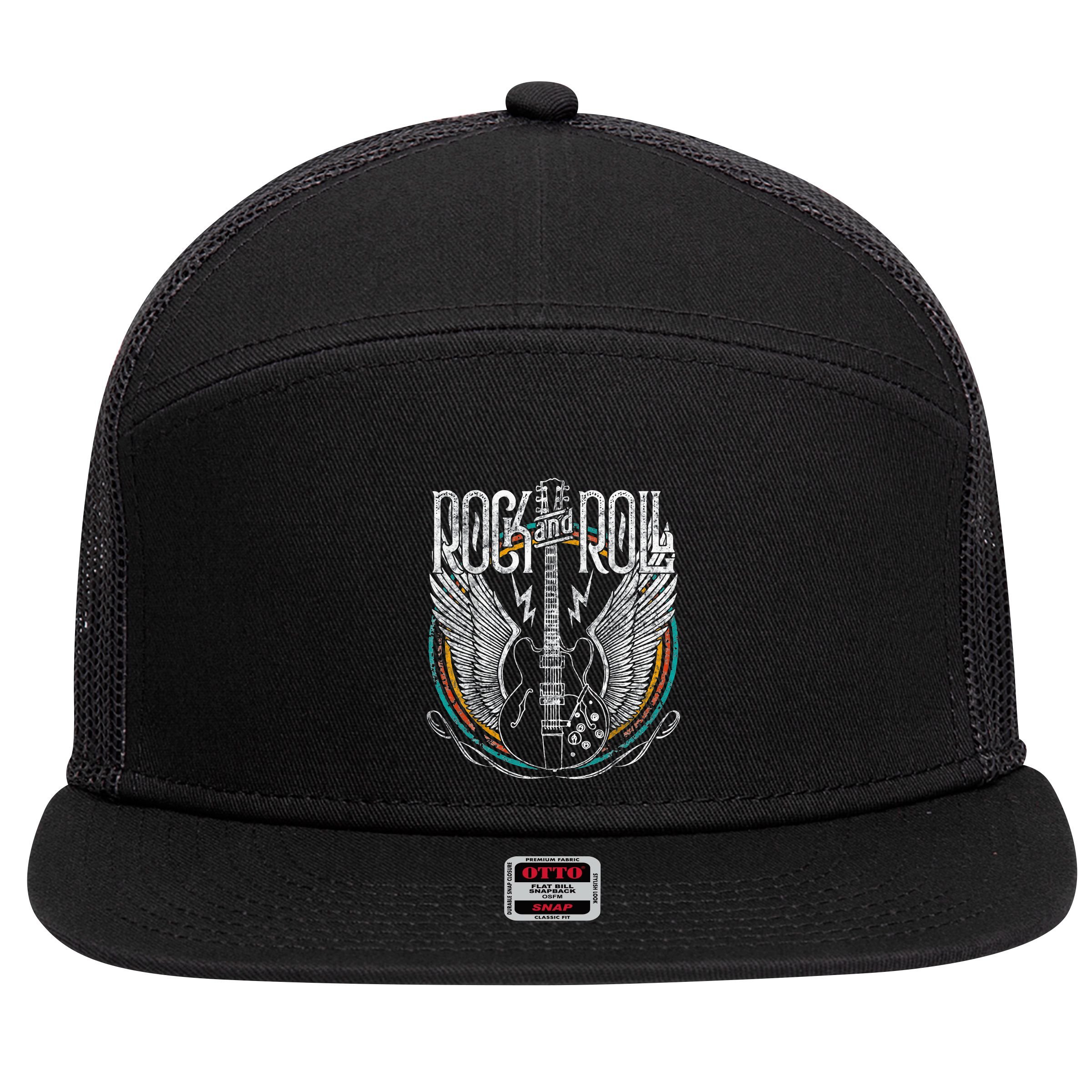 Vintage Retro 80s Rock & Roll Music Guitar Wings 7 Panel Mesh Trucker Snapback Hat