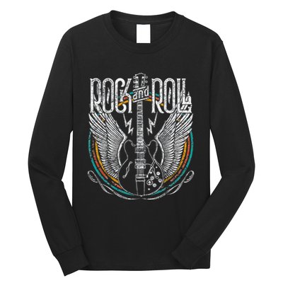 Vintage Retro 80s Rock & Roll Music Guitar Wings Long Sleeve Shirt