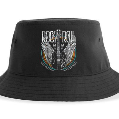 Vintage Retro 80s Rock & Roll Music Guitar Wings Sustainable Bucket Hat