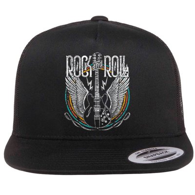 Vintage Retro 80s Rock & Roll Music Guitar Wings Flat Bill Trucker Hat