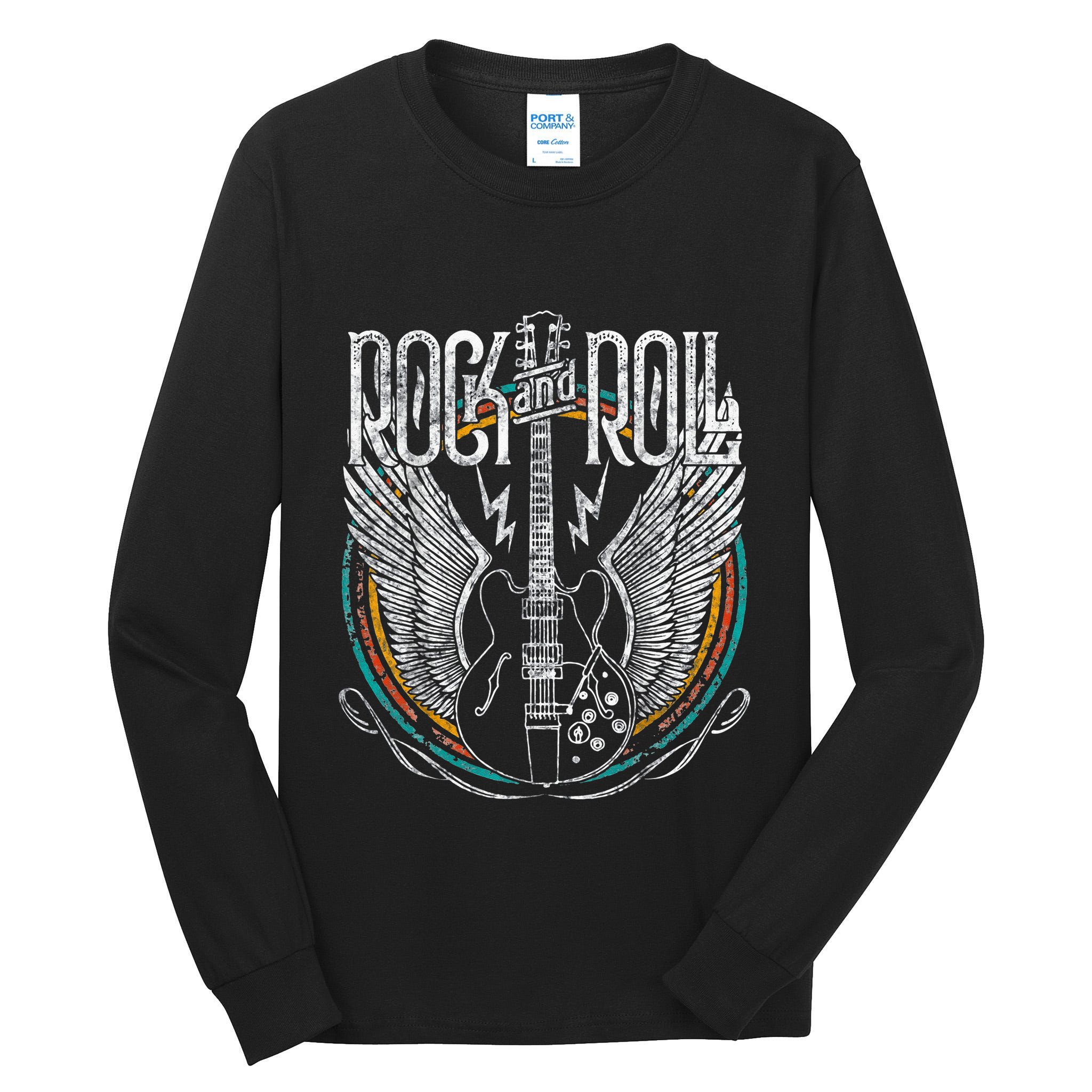 Vintage Retro 80s Rock & Roll Music Guitar Wings Tall Long Sleeve T-Shirt
